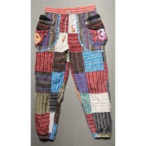 Rising Patchwork Pants Women Small 26x25 Harem Boho Hippie Baggy Festival Lounge